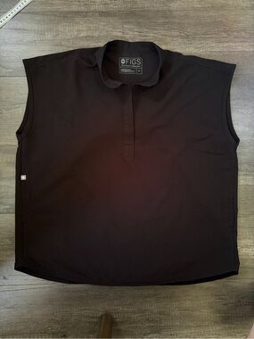 FIGS Rafaela Oversized Sleeveless Scrub Top Black Women's Size M Mandarin Collar